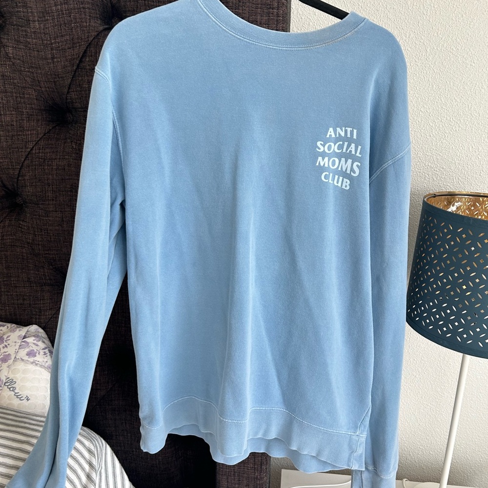Hubs and Hers Anti Social Moms Club Light Blue Crewneck Sweatshirt